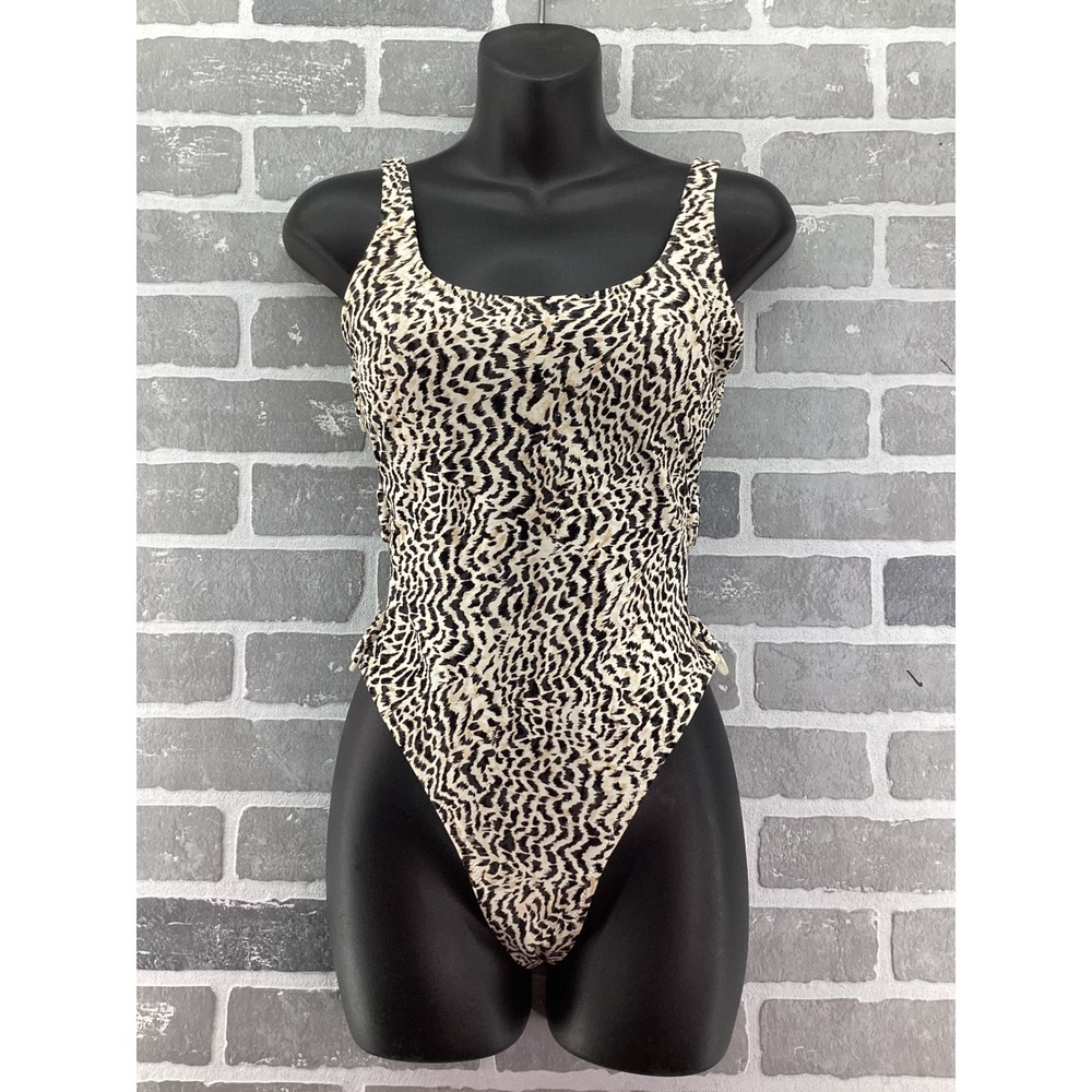 Aerie Real Good Leopard Print One Piece Swimsuit Side Ring Cutout Cheeky Medium